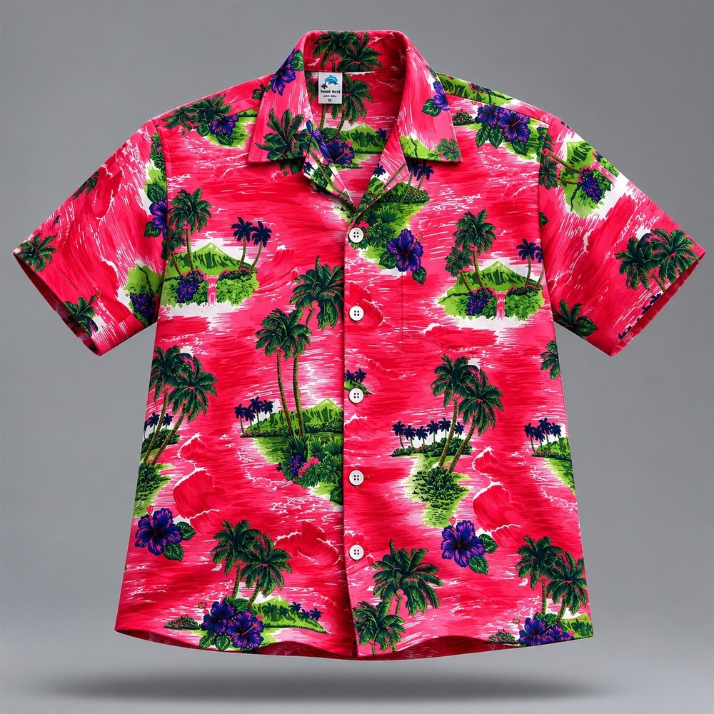 🍁Island Tee's Mens Pink Tropical Palm Tree Hibiscus Hawaiian Shirt Medium M Shor
